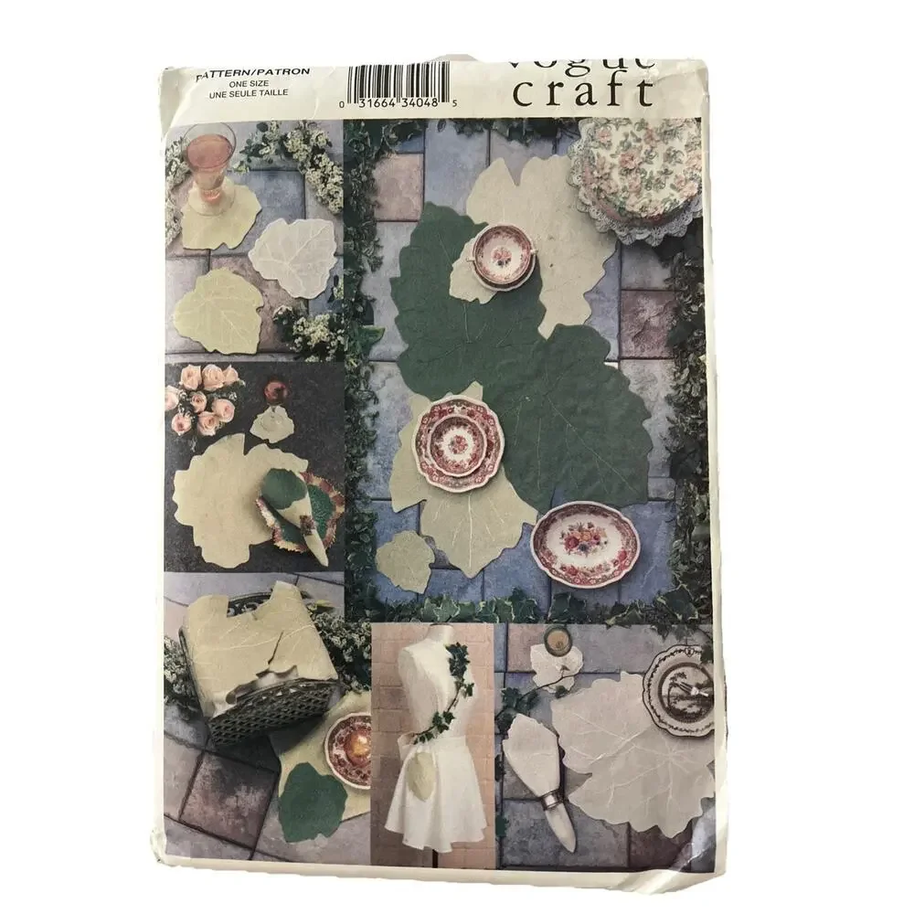Vintage Y2K Vogue 7491 Sewing Pattern Home Decor Ivy Leaf Table Setting Uncut